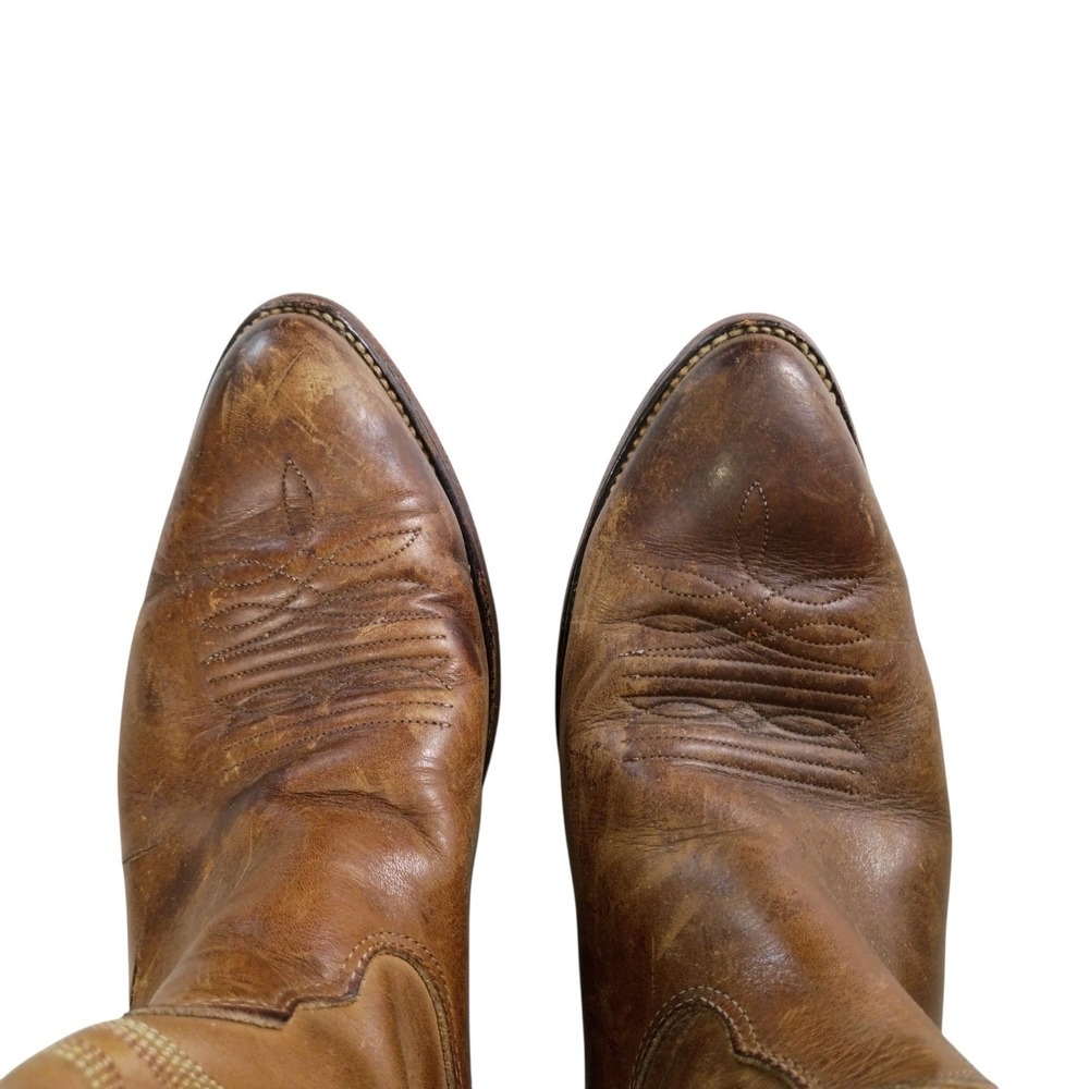Nocona Mens Brown Leather Cowboy Boots 9.5 Distressed Western Pointed Mid Calf - Picture 8 of 11